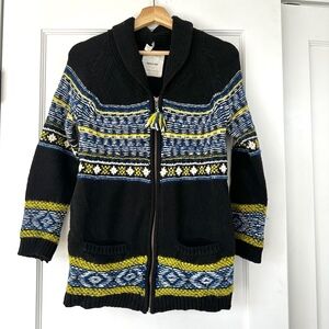 Sparrow Cardigan Sweater Knit Open Front Pockets Fair Isle Small Anthropologie